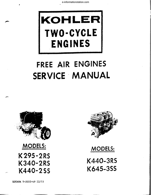 Product picture Kohler free air RS SS engine service manual speedway sno twi