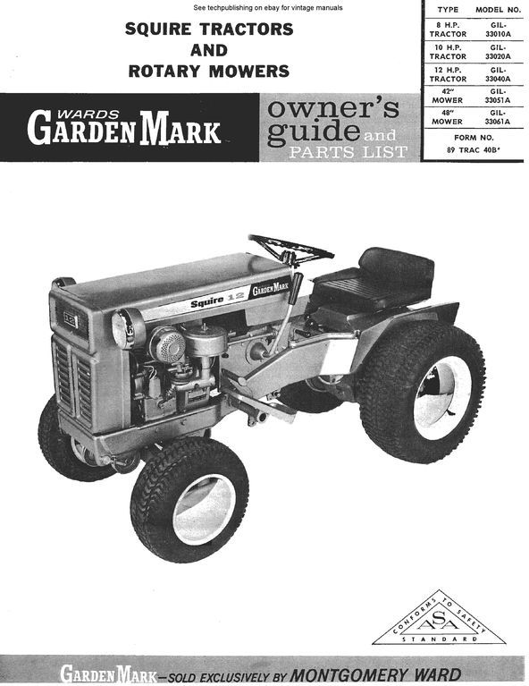 Product picture Wards Squire gilson garden tractor manual